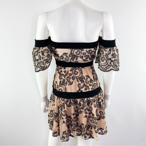 For Love & Lemons Size S Pink & Black Floral Off the Shoulder CLEMENCE Dress - Picture 9 of 11